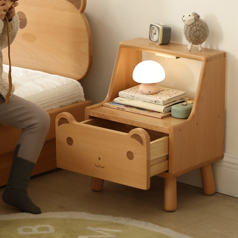Lumendat Contemporary Creative Kids Bear Shape Oak Nightstand 1-Drawer For Bedroom Lumendat
