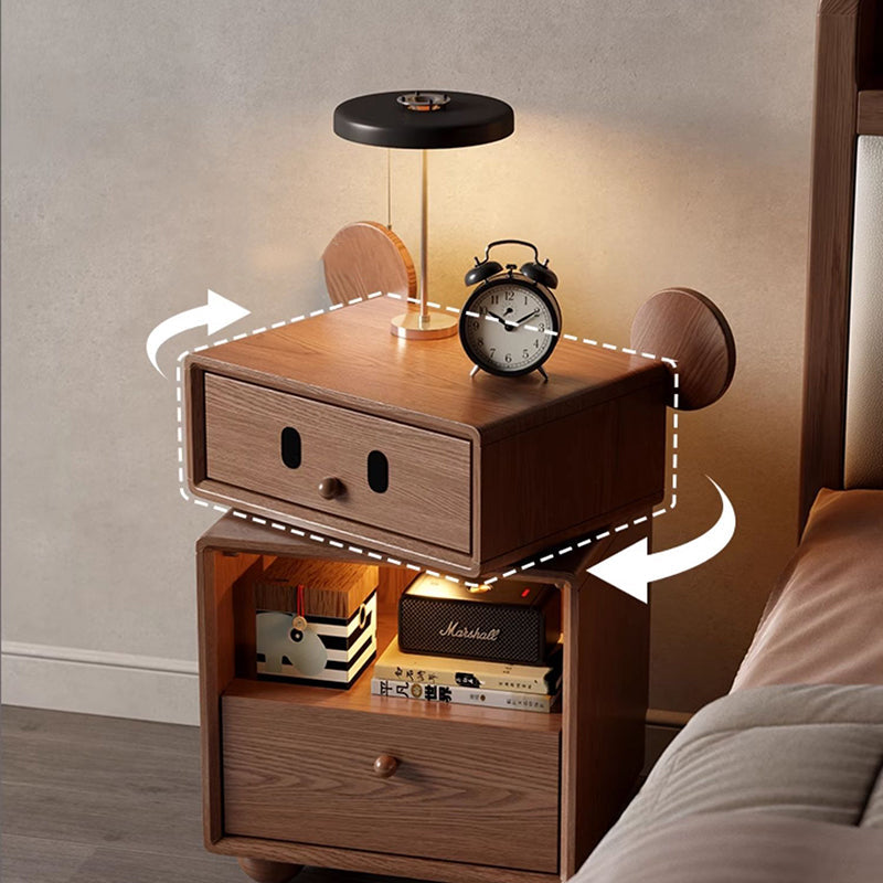 Lumendat Contemporary Creative Kids Mouse Shape Rubberwood Pine Wood Swivel Nightstand 2-Drawer For Bedroom Lumendat