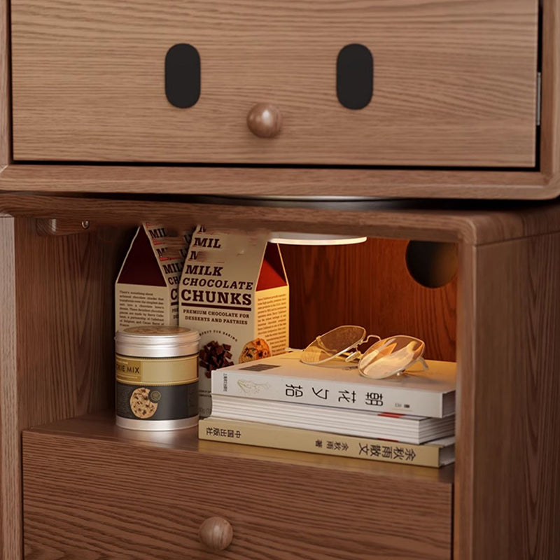 Lumendat Contemporary Creative Kids Mouse Shape Rubberwood Pine Wood Swivel Nightstand 2-Drawer For Bedroom Lumendat