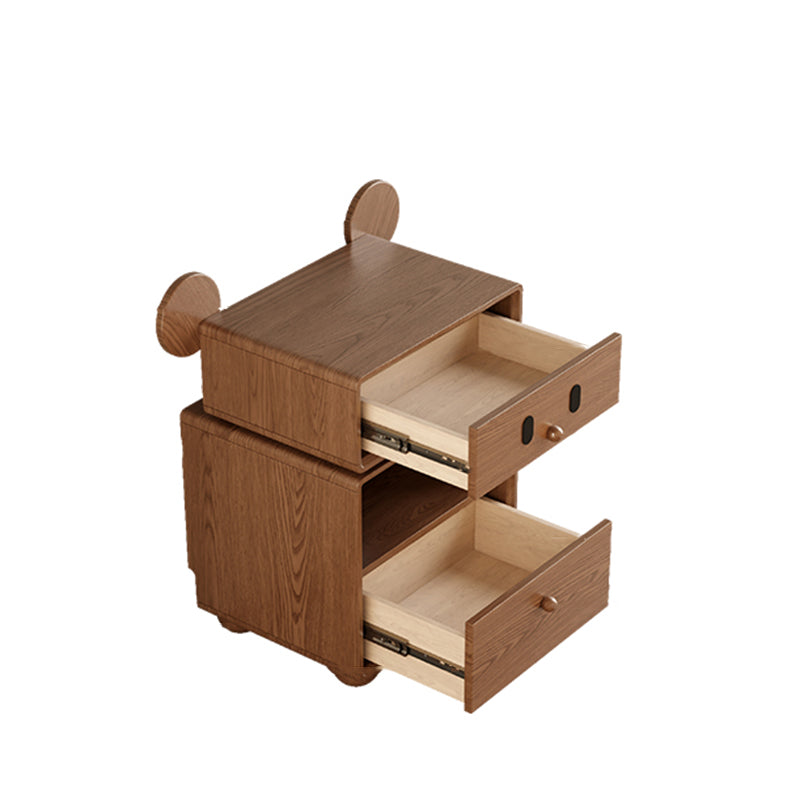 Lumendat Contemporary Creative Kids Mouse Shape Rubberwood Pine Wood Swivel Nightstand 2-Drawer For Bedroom Lumendat