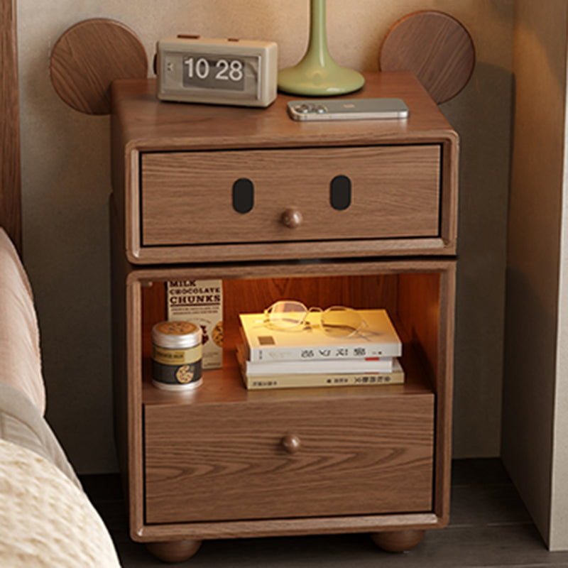 Lumendat Contemporary Creative Kids Mouse Shape Rubberwood Pine Wood Swivel Nightstand 2-Drawer For Bedroom Lumendat