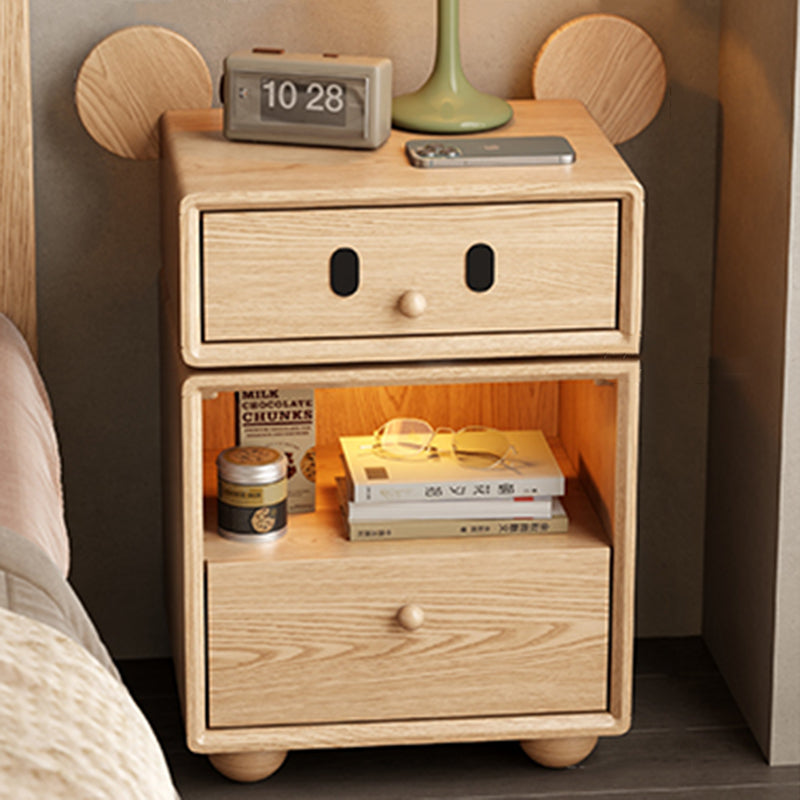 Lumendat Contemporary Creative Kids Mouse Shape Rubberwood Pine Wood Swivel Nightstand 2-Drawer For Bedroom Lumendat