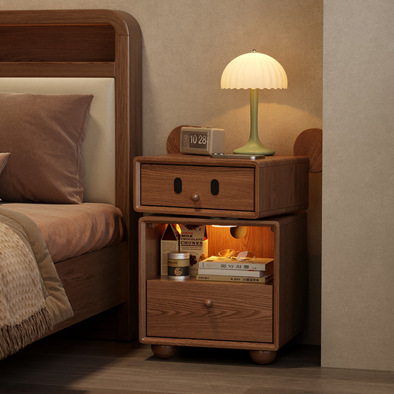 Lumendat Contemporary Creative Kids Mouse Shape Rubberwood Pine Wood Swivel Nightstand 2-Drawer For Bedroom Lumendat