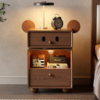 Lumendat Contemporary Creative Kids Mouse Shape Rubberwood Pine Wood Swivel Nightstand 2-Drawer For Bedroom Lumendat