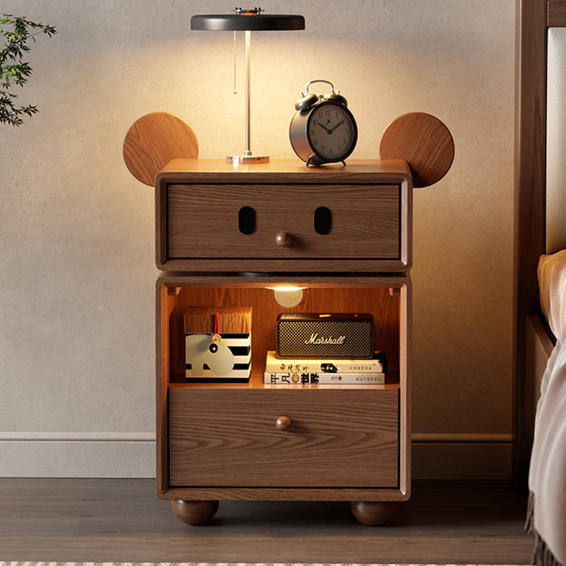 Lumendat Contemporary Creative Kids Mouse Shape Rubberwood Pine Wood Swivel Nightstand 2-Drawer For Bedroom Lumendat