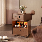 Lumendat Contemporary Creative Kids Mouse Shape Rubberwood Pine Wood Swivel Nightstand 2-Drawer For Bedroom Lumendat