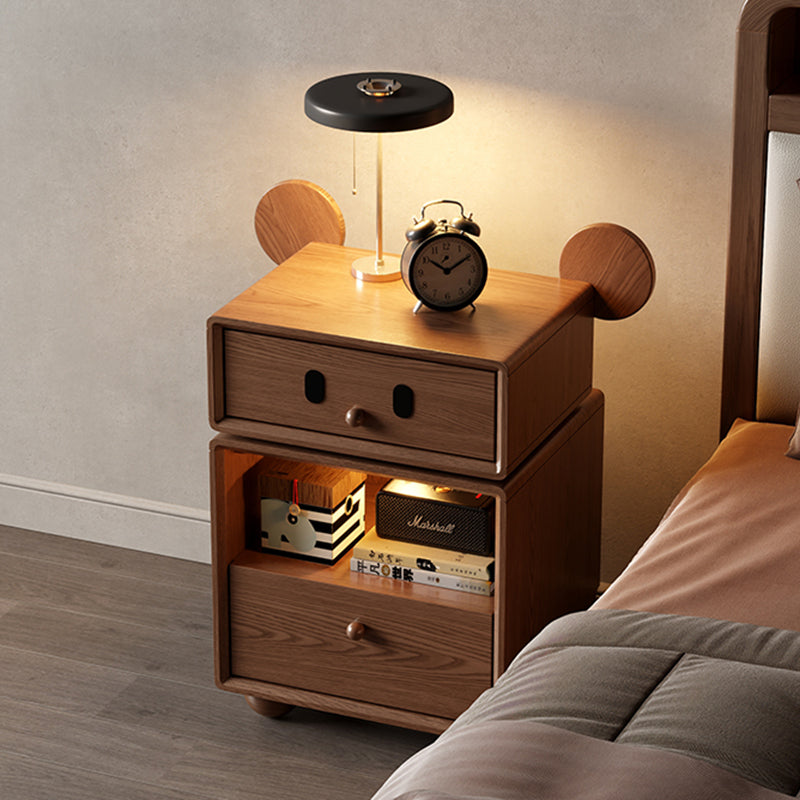 Lumendat Contemporary Creative Kids Mouse Shape Rubberwood Pine Wood Swivel Nightstand 2-Drawer For Bedroom Lumendat