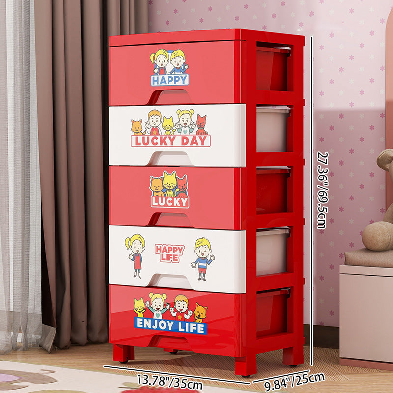 Lumendat Contemporary Creative Kids PP Plastic Rectangular Movable Storage Cabinet 5-Drawer For Living Room & Bedroom Lumendat