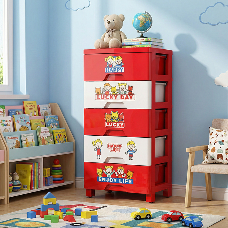 Lumendat Contemporary Creative Kids PP Plastic Rectangular Movable Storage Cabinet 5-Drawer For Living Room & Bedroom Lumendat