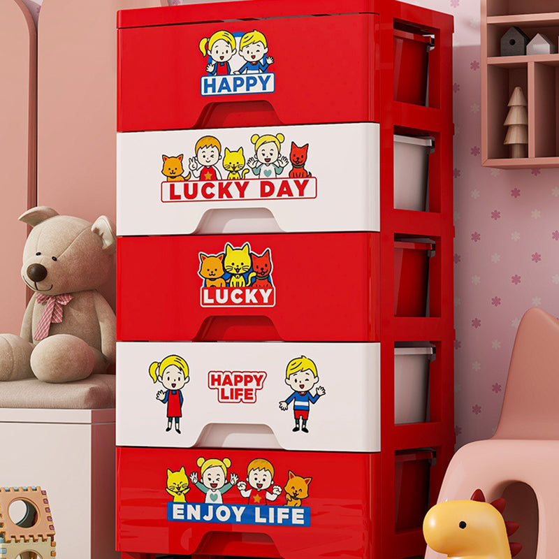 Lumendat Contemporary Creative Kids PP Plastic Rectangular Movable Storage Cabinet 5-Drawer For Living Room & Bedroom Lumendat