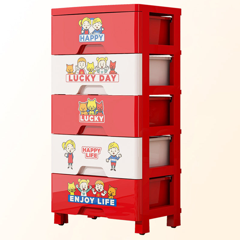 Lumendat Contemporary Creative Kids PP Plastic Rectangular Movable Storage Cabinet 5-Drawer For Living Room & Bedroom Lumendat