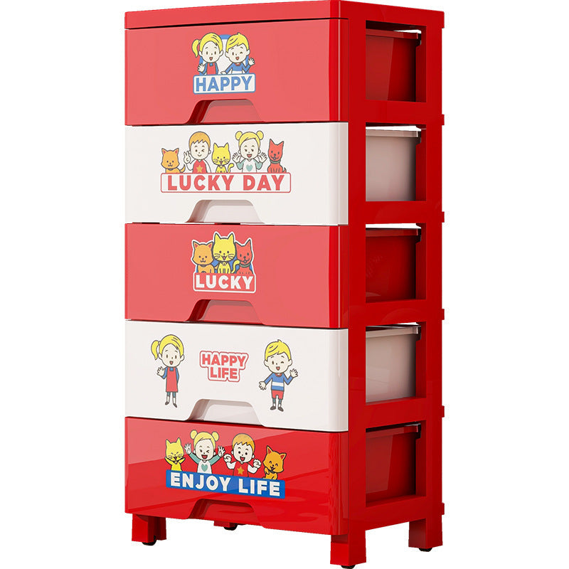 Lumendat Contemporary Creative Kids PP Plastic Rectangular Movable Storage Cabinet 5-Drawer For Living Room & Bedroom Lumendat