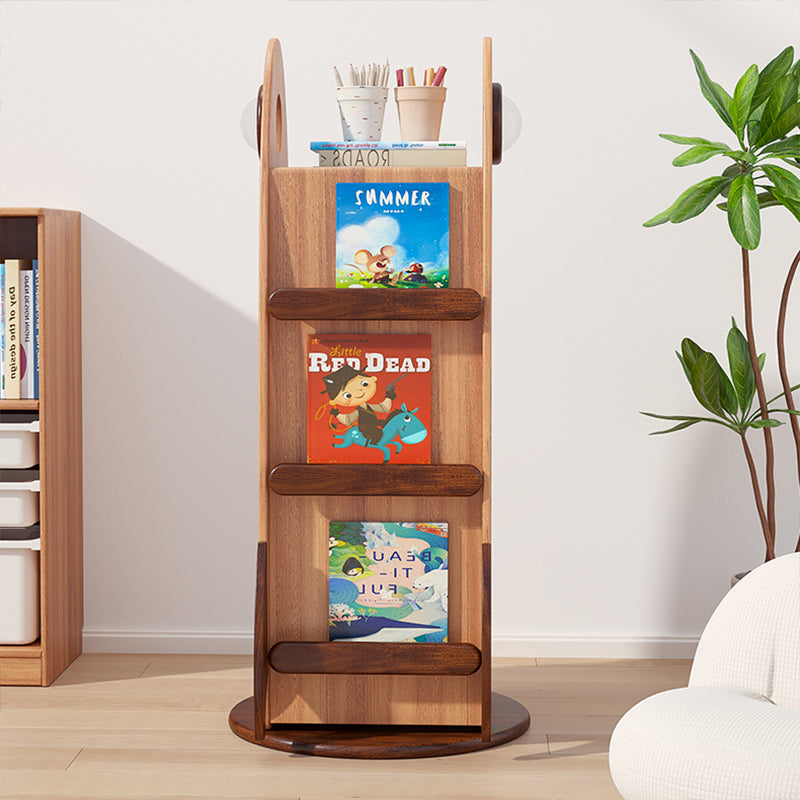 Lumendat Contemporary Creative Solid Wood Rocket-Shaped Swivel Bookshelf With 4-Tier Storage For Living Room & Bedroom Lumendat