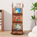 Lumendat Contemporary Creative Solid Wood Rocket-Shaped Swivel Bookshelf With 4-Tier Storage For Living Room & Bedroom Lumendat