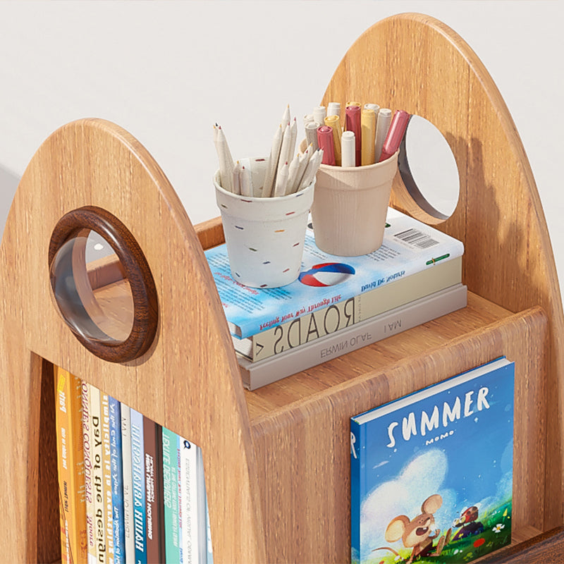 Lumendat Contemporary Creative Solid Wood Rocket-Shaped Swivel Bookshelf With 4-Tier Storage For Living Room & Bedroom Lumendat