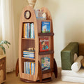 Lumendat Contemporary Creative Solid Wood Rocket-Shaped Swivel Bookshelf With 4-Tier Storage For Living Room & Bedroom Lumendat