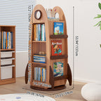 Lumendat Contemporary Creative Solid Wood Rocket-Shaped Swivel Bookshelf With 4-Tier Storage For Living Room & Bedroom Lumendat