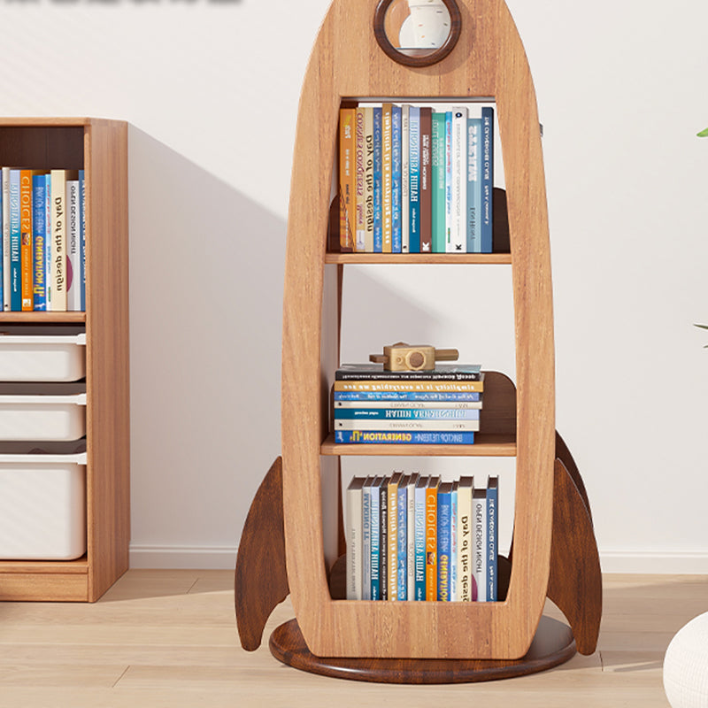 Lumendat Contemporary Creative Solid Wood Rocket-Shaped Swivel Bookshelf With 4-Tier Storage For Living Room & Bedroom Lumendat