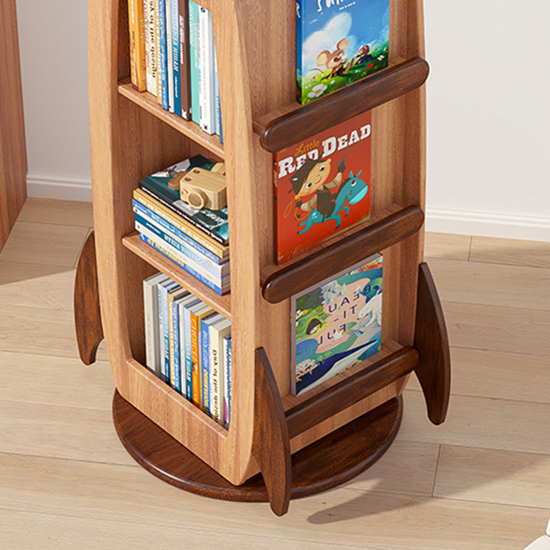 Lumendat Contemporary Creative Solid Wood Rocket-Shaped Swivel Bookshelf With 4-Tier Storage For Living Room & Bedroom Lumendat