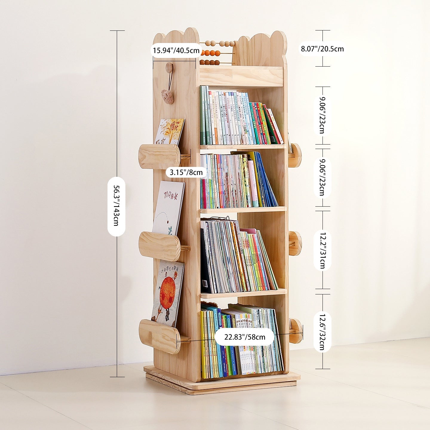 Lumendat Modern Minimalist Kids Pine Wood Rectangular Bookshelf Swivel 4/5 Tiers For Living Room & Bedroom Lumendat