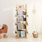 Lumendat Modern Minimalist Kids Pine Wood Rectangular Bookshelf Swivel 4/5 Tiers For Living Room & Bedroom Lumendat