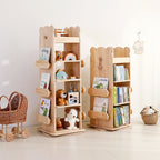 Lumendat Modern Minimalist Kids Pine Wood Rectangular Bookshelf Swivel 4/5 Tiers For Living Room & Bedroom Lumendat