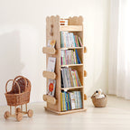 Lumendat Modern Minimalist Kids Pine Wood Rectangular Bookshelf Swivel 4/5 Tiers For Living Room & Bedroom Lumendat