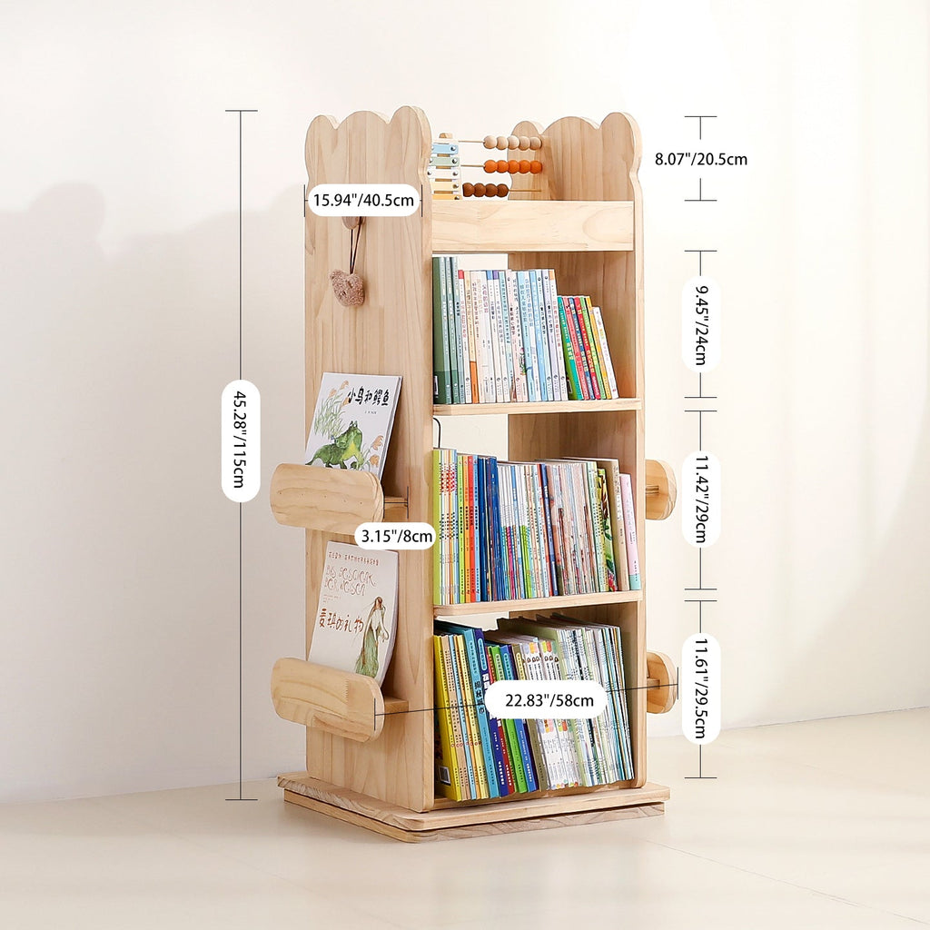 Lumendat Modern Minimalist Kids Pine Wood Rectangular Bookshelf Swivel 4/5 Tiers For Living Room & Bedroom Lumendat