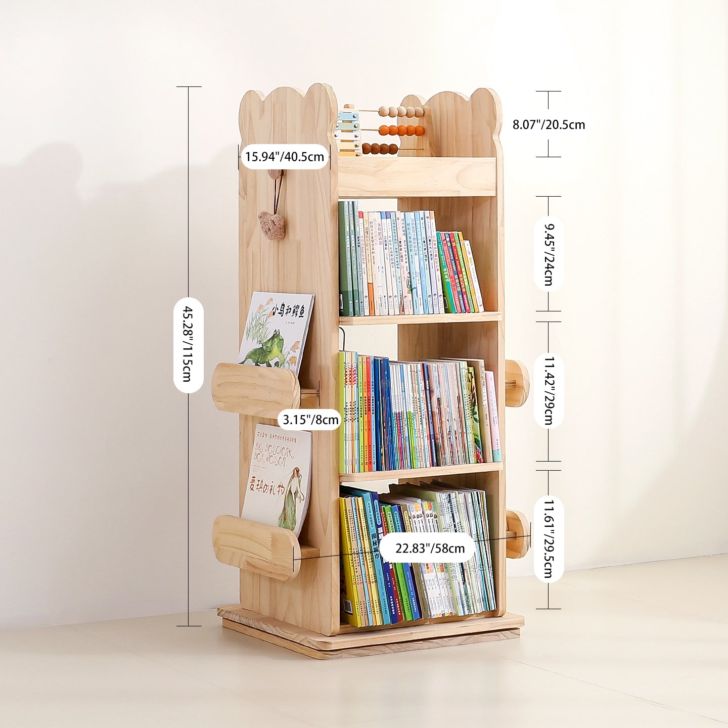 Lumendat Modern Minimalist Kids Pine Wood Rectangular Bookshelf Swivel 4/5 Tiers For Living Room & Bedroom Lumendat