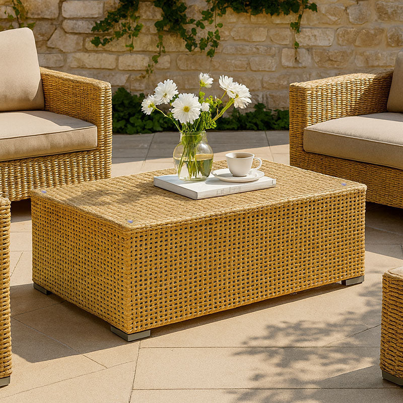 Rustic PE Rattan Weaving Outdoor Coffee Table – 1-Tier Waterproof Design For Outdoor Patio & Garden Lumendat