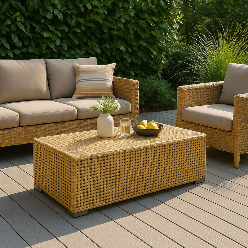 Rustic PE Rattan Weaving Outdoor Coffee Table – 1-Tier Waterproof Design For Outdoor Patio & Garden Lumendat
