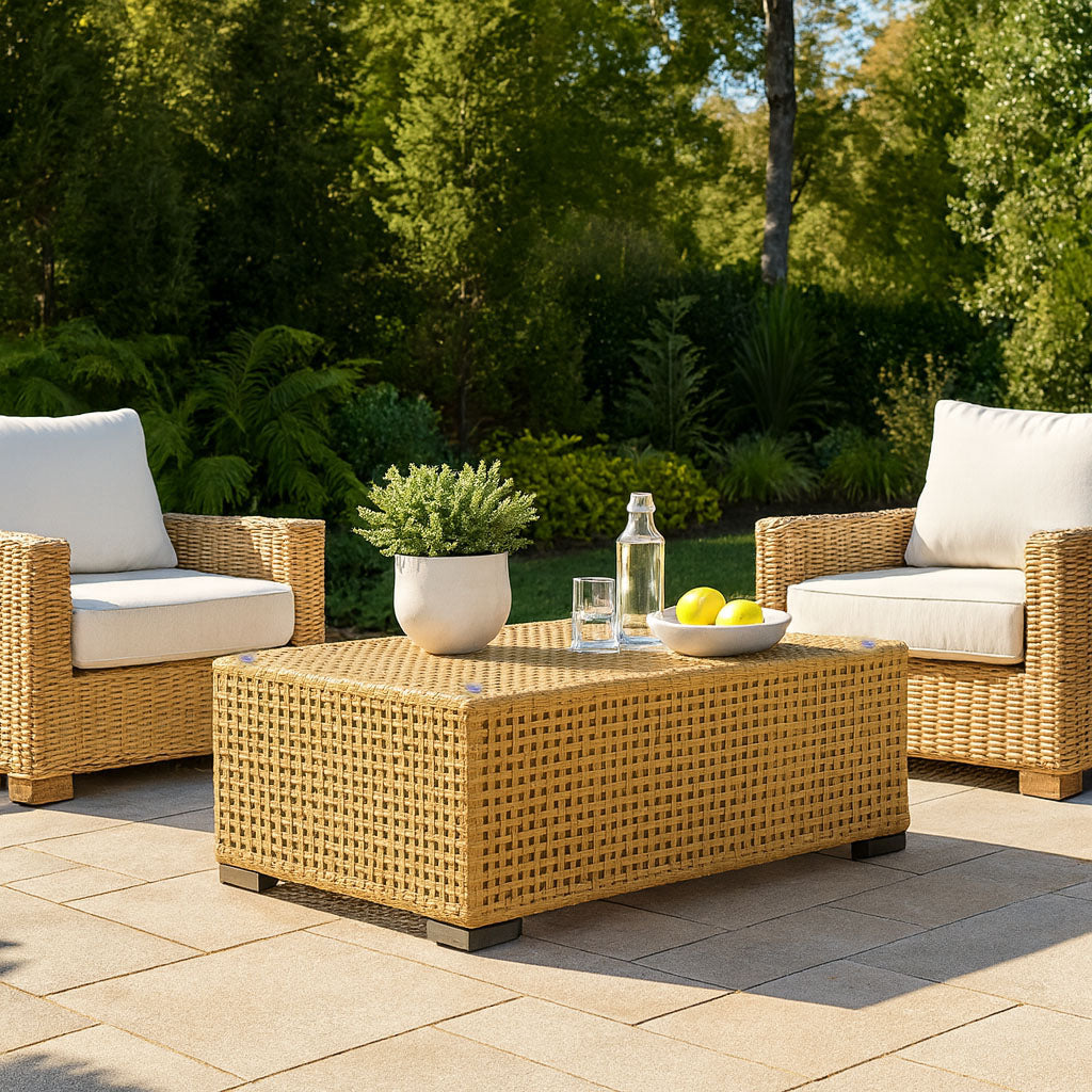Rustic PE Rattan Weaving Outdoor Coffee Table – 1-Tier Waterproof Design For Outdoor Patio & Garden Lumendat