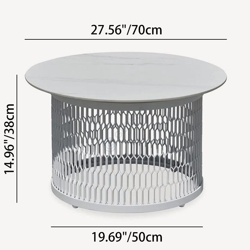 Waterproof Industrial Honeycomb Hollow Outdoor Coffee Table - 1-Tier Durable Stoneware Top For Outdoor Patio & Garden Lumendat