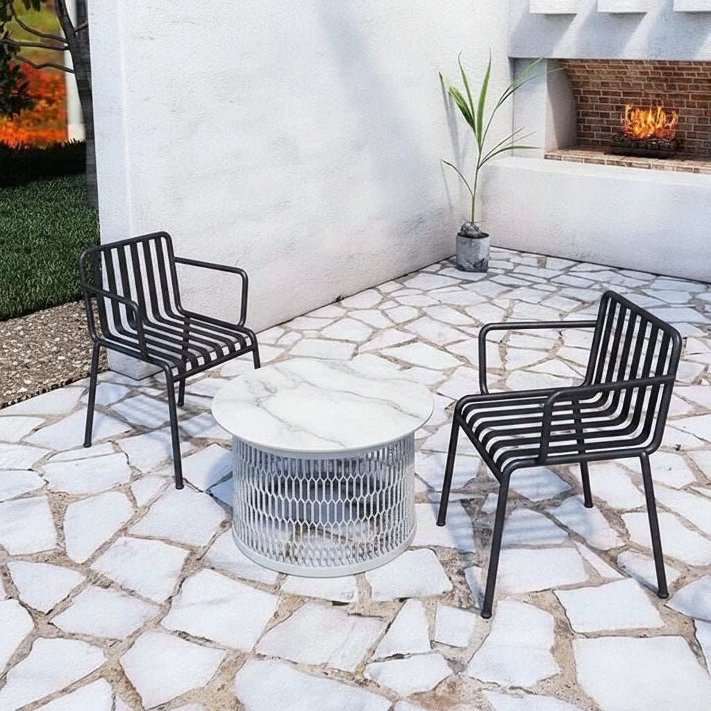 Waterproof Industrial Honeycomb Hollow Outdoor Coffee Table - 1-Tier Durable Stoneware Top For Outdoor Patio & Garden Lumendat