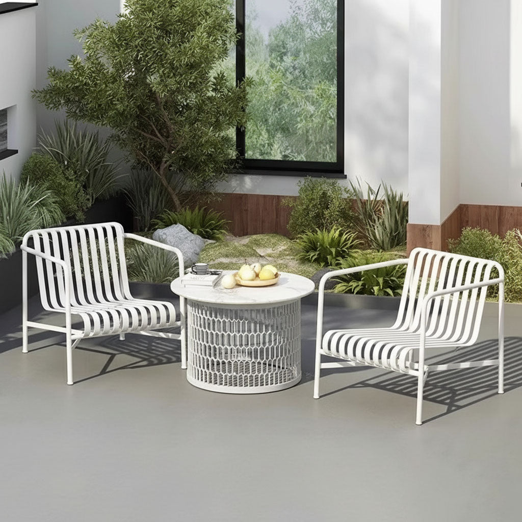 Waterproof Industrial Honeycomb Hollow Outdoor Coffee Table - 1-Tier Durable Stoneware Top For Outdoor Patio & Garden Lumendat