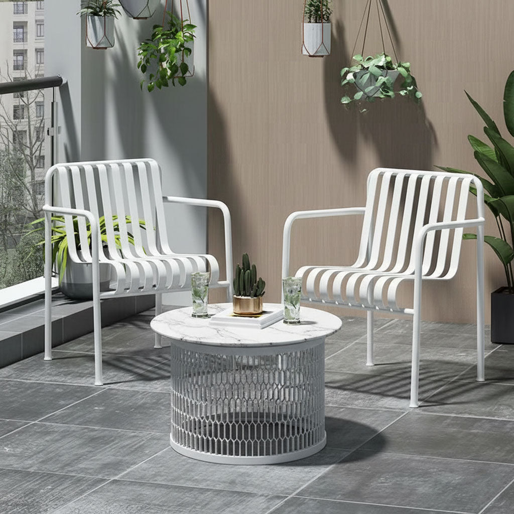 Waterproof Industrial Honeycomb Hollow Outdoor Coffee Table - 1-Tier Durable Stoneware Top For Outdoor Patio & Garden Lumendat