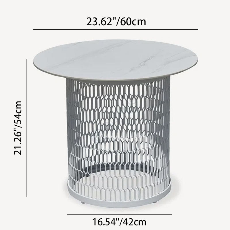 Waterproof Industrial Honeycomb Hollow Outdoor Coffee Table - 1-Tier Durable Stoneware Top For Outdoor Patio & Garden Lumendat