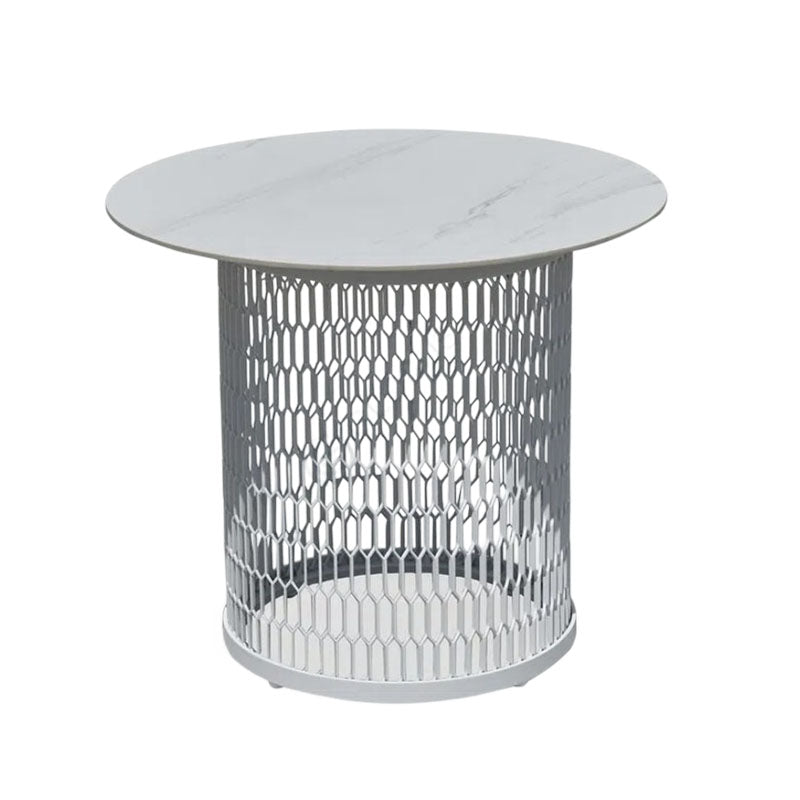 Waterproof Industrial Honeycomb Hollow Outdoor Coffee Table - 1-Tier Durable Stoneware Top For Outdoor Patio & Garden Lumendat