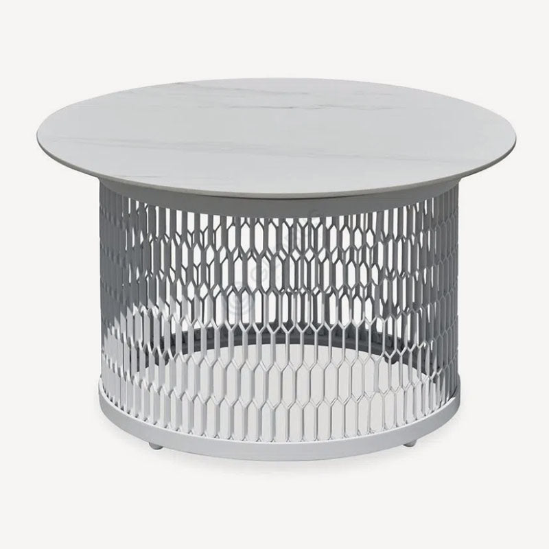 Waterproof Industrial Honeycomb Hollow Outdoor Coffee Table - 1-Tier Durable Stoneware Top For Outdoor Patio & Garden Lumendat