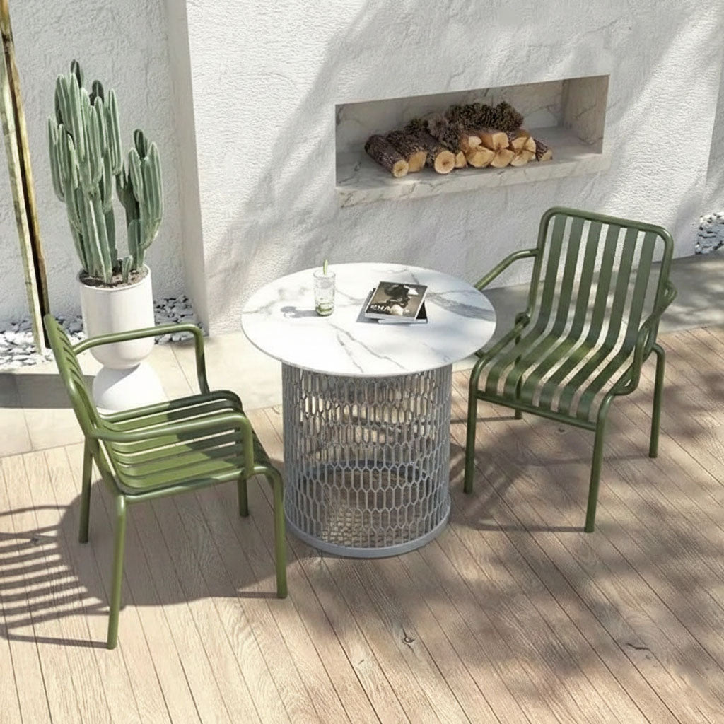 Waterproof Industrial Honeycomb Hollow Outdoor Coffee Table - 1-Tier Durable Stoneware Top For Outdoor Patio & Garden Lumendat