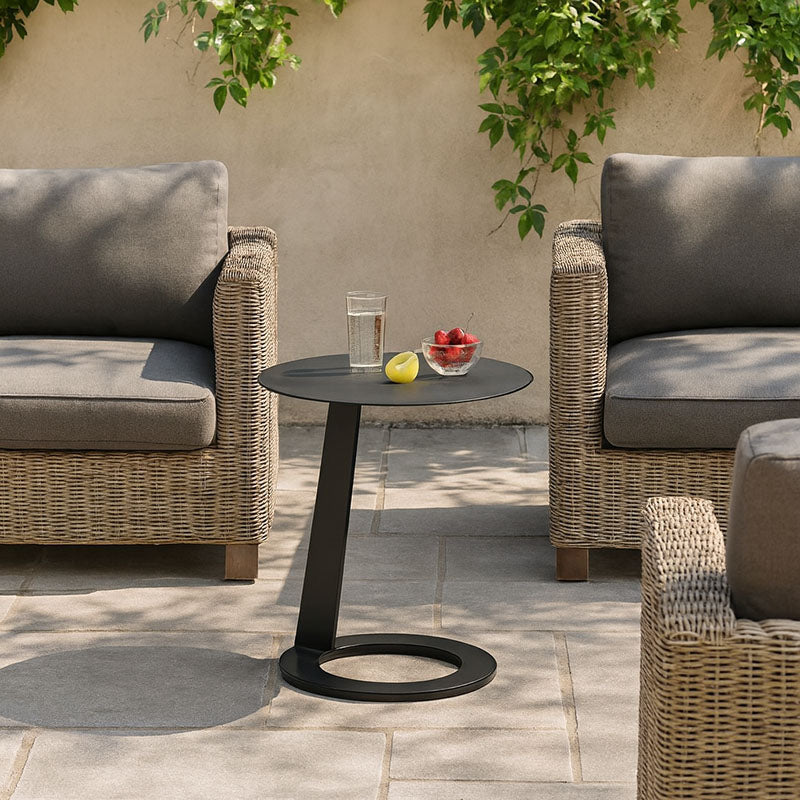 Corrosion-Resistant Minimalist Round Outdoor End Table - 1-Tier Durable Aluminum Frame For Garden & Balcony Lumendat