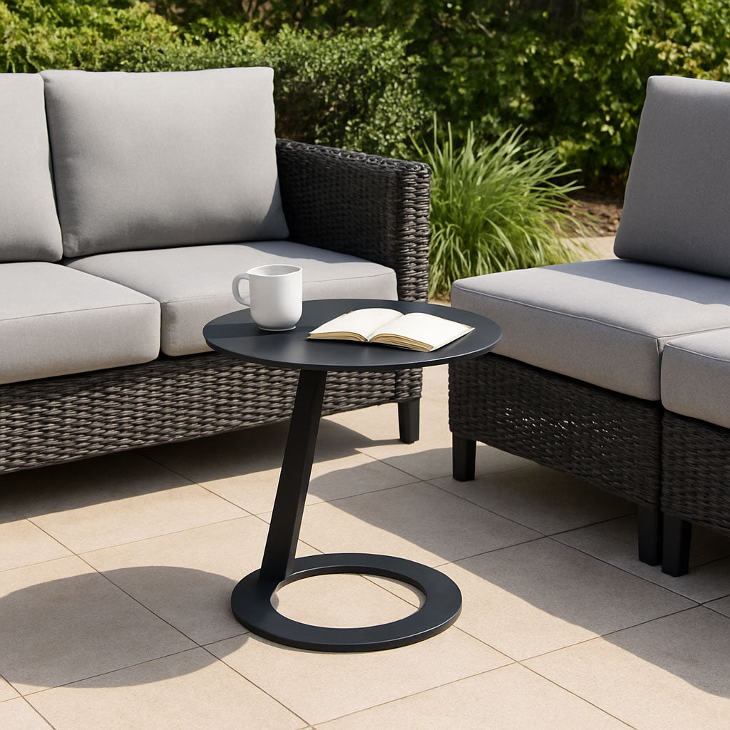 Corrosion-Resistant Minimalist Round Outdoor End Table - 1-Tier Durable Aluminum Frame For Garden & Balcony Lumendat