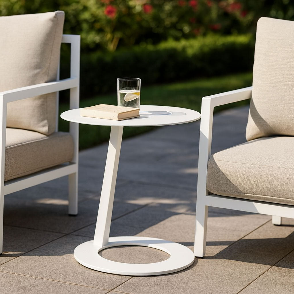Corrosion-Resistant Minimalist Round Outdoor End Table - 1-Tier Durable Aluminum Frame For Garden & Balcony Lumendat