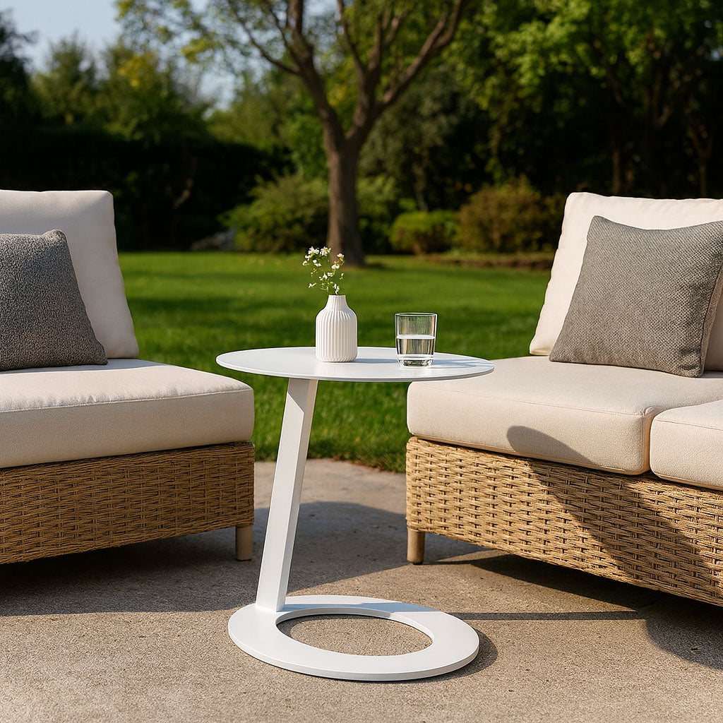 Corrosion-Resistant Minimalist Round Outdoor End Table - 1-Tier Durable Aluminum Frame For Garden & Balcony Lumendat