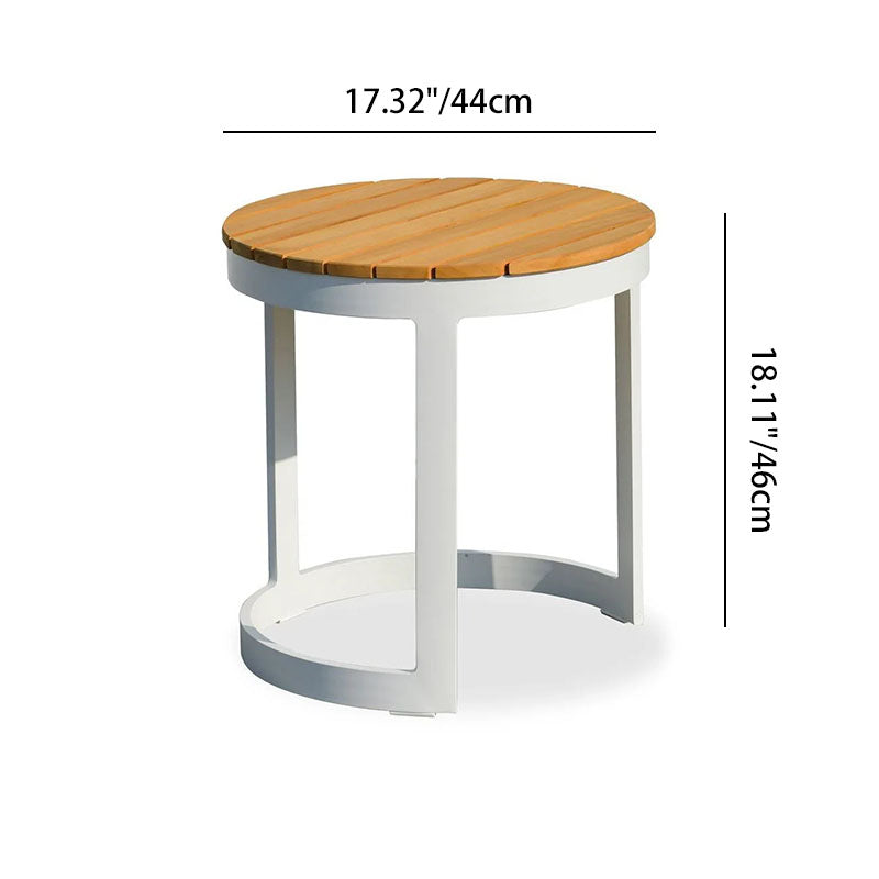 Corrosion-Resistant Rustic Teak Wood Outdoor End Table - 1-Tier Sturdy Steel Frame For Outdoor Patio & Garden Lumendat