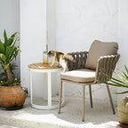 Corrosion-Resistant Rustic Teak Wood Outdoor End Table - 1-Tier Sturdy Steel Frame For Outdoor Patio & Garden Lumendat