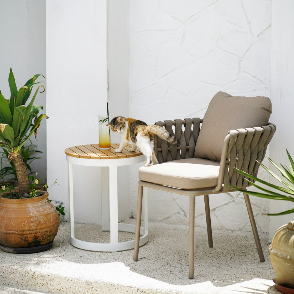 Corrosion-Resistant Rustic Teak Wood Outdoor End Table - 1-Tier Sturdy Steel Frame For Outdoor Patio & Garden Lumendat