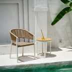 Corrosion-Resistant Rustic Teak Wood Outdoor End Table - 1-Tier Sturdy Steel Frame For Outdoor Patio & Garden Lumendat