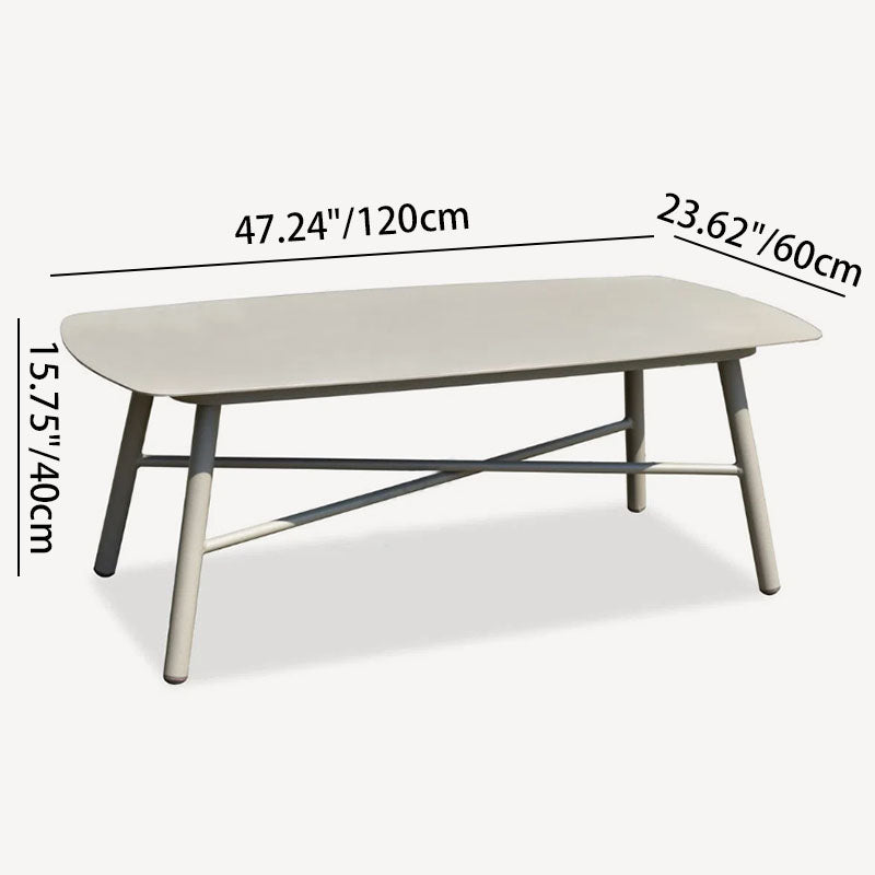 Industrial Rectangular Rounded Edges Outdoor Coffee Table - 4-Legs Sturdy Aluminum Frame For Outdoor Patio & Garden Lumendat