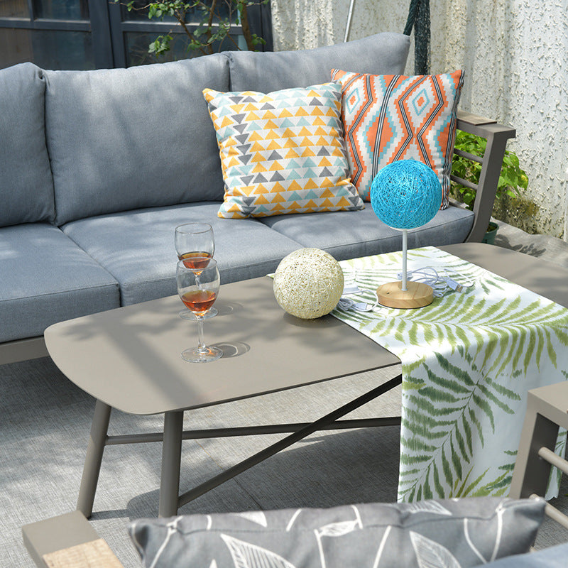 Industrial Rectangular Rounded Edges Outdoor Coffee Table - 4-Legs Sturdy Aluminum Frame For Outdoor Patio & Garden Lumendat
